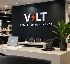 V0LT shop concept with a service counter and devices