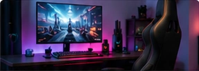 Desktop gaming setup with a monitor and gaming chair