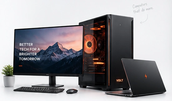 Desktop PC with a monitor, keyboard and laptop